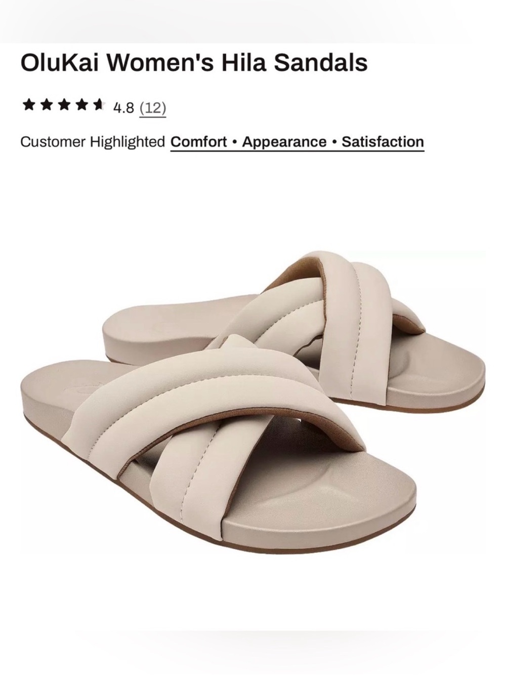 OluKai Women's Hila Sandals — Light Beige Crossband Slides